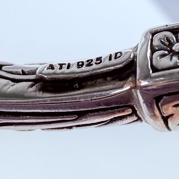 DESIGNER BLUE TOPAZ Floral Hinged Open Cuff Bracelet Sterling Silver Signed - Picture 5 of 11